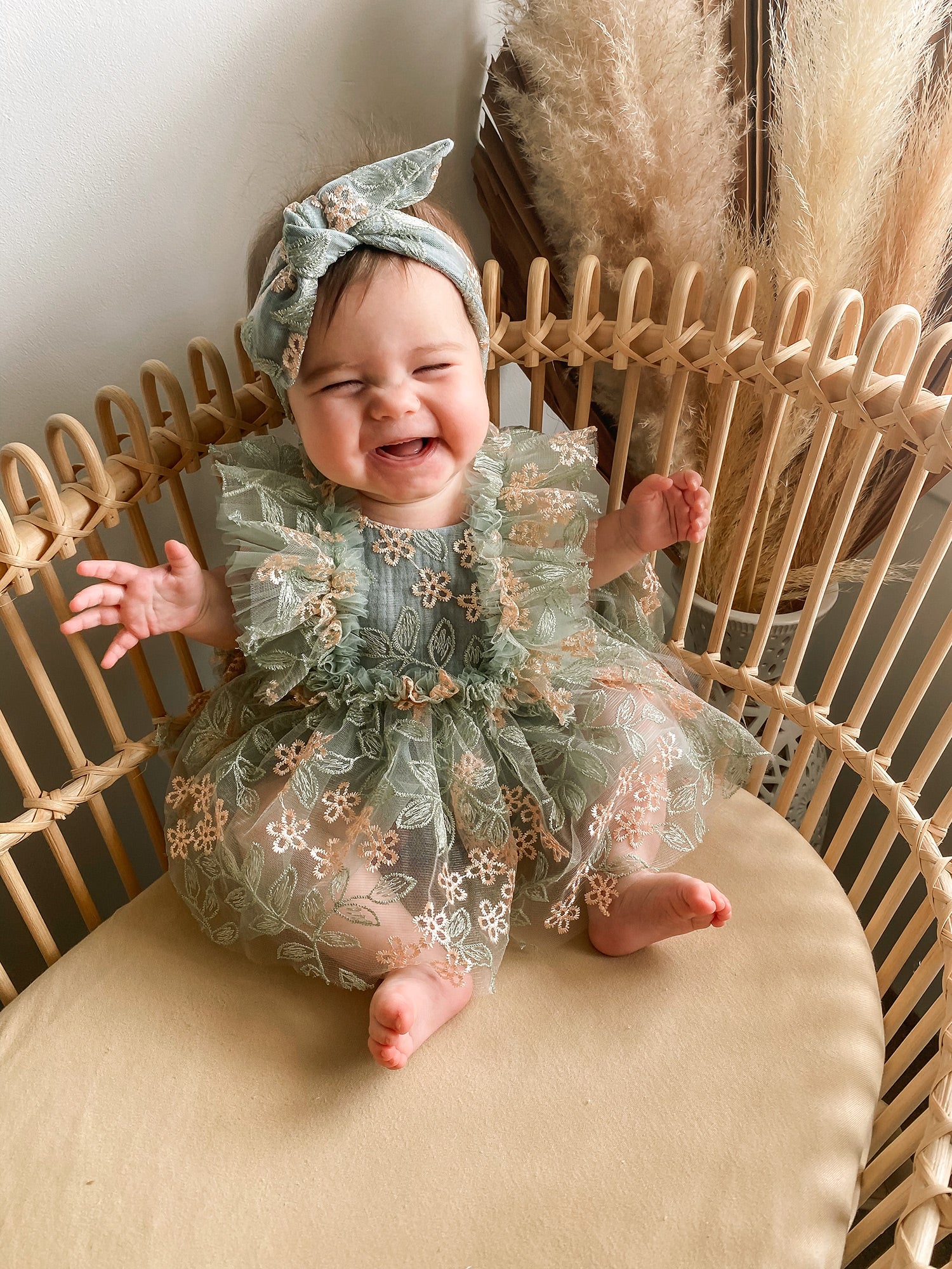 Sage Kisses Baby Romper Before & Ever