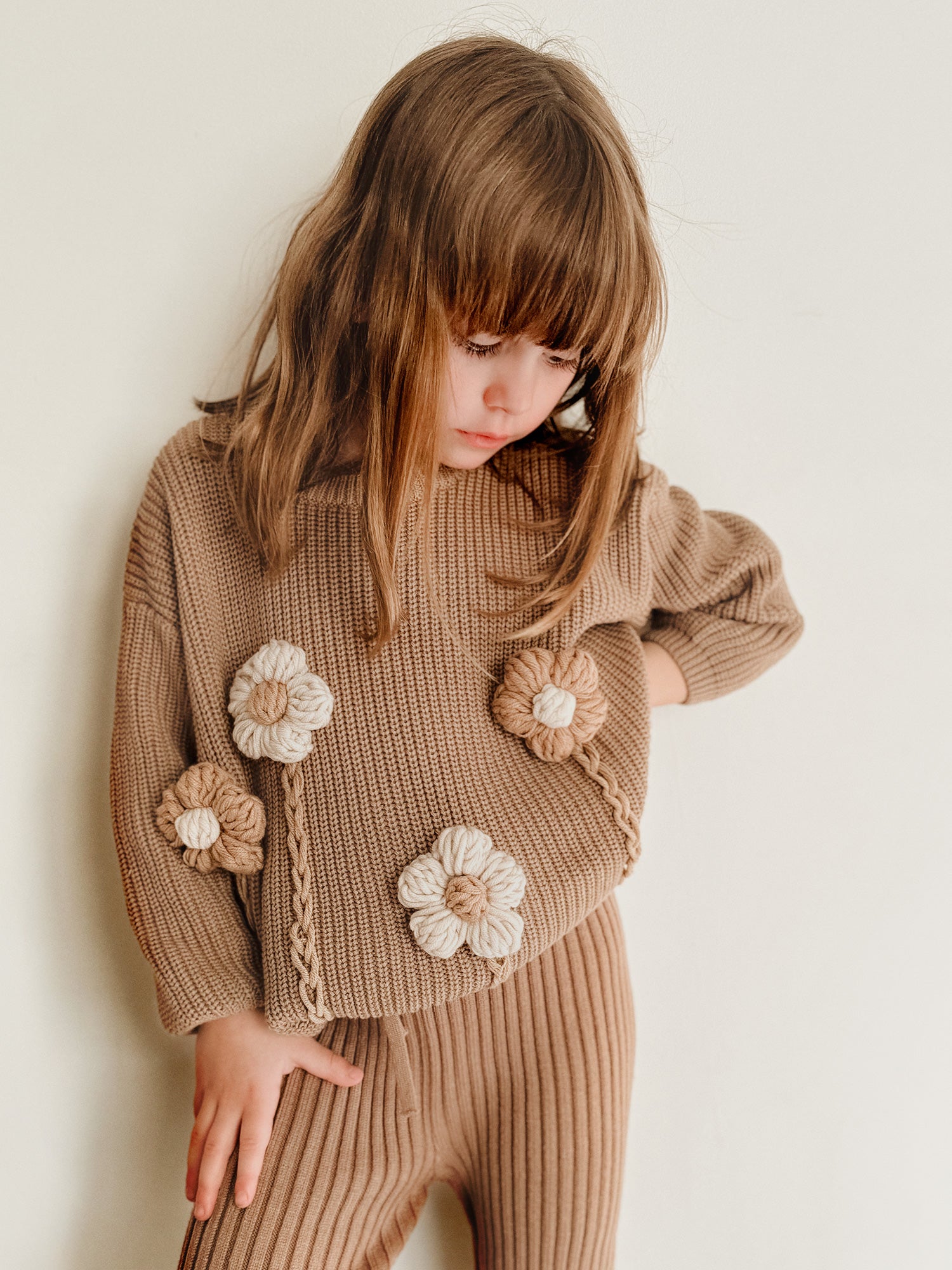 Baby Knitted Design Flower Brown Sweater main image 1