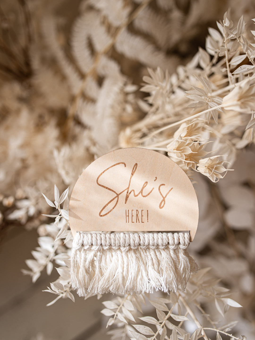 She's / He's Here Wooden Birth Announcement Plaque