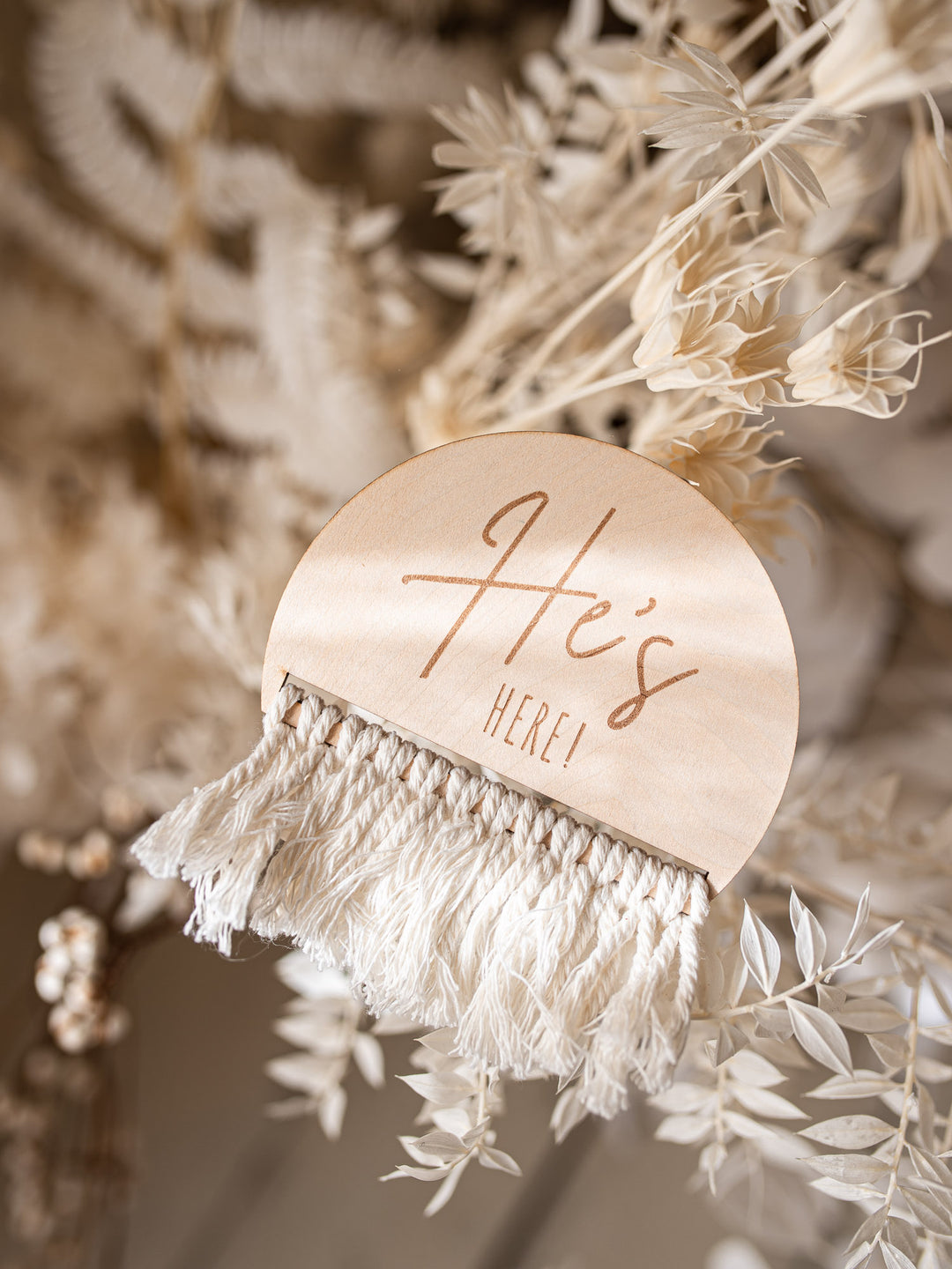 She's / He's Here Wooden Birth Announcement Plaque