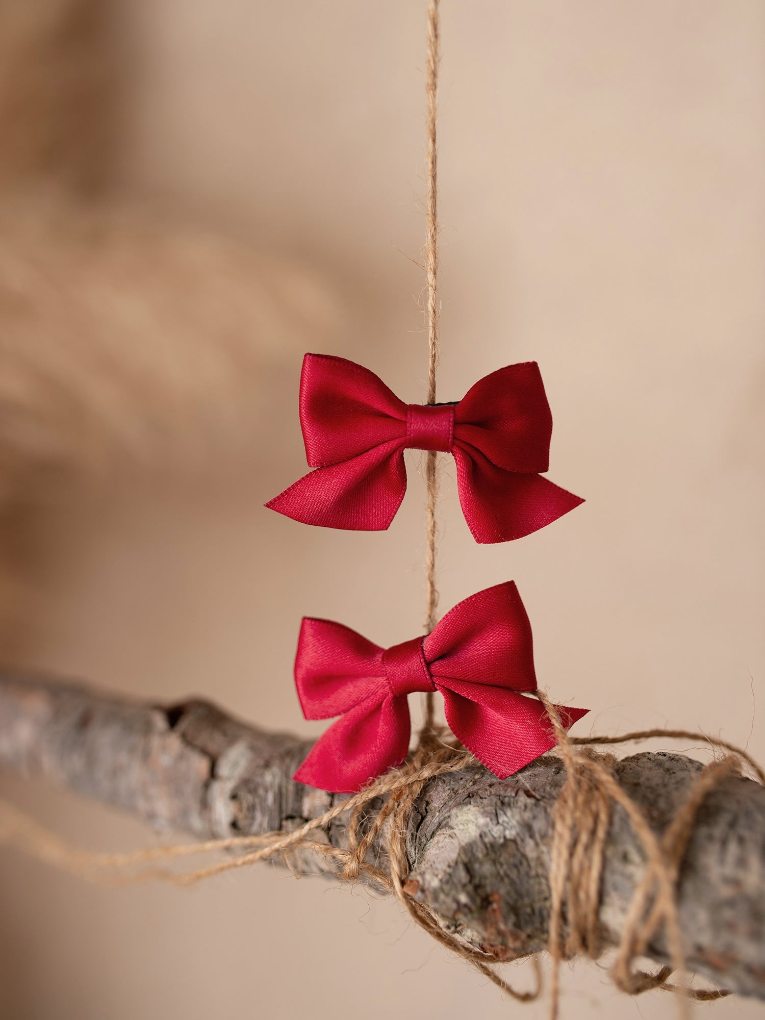 Deep red bow hair clips