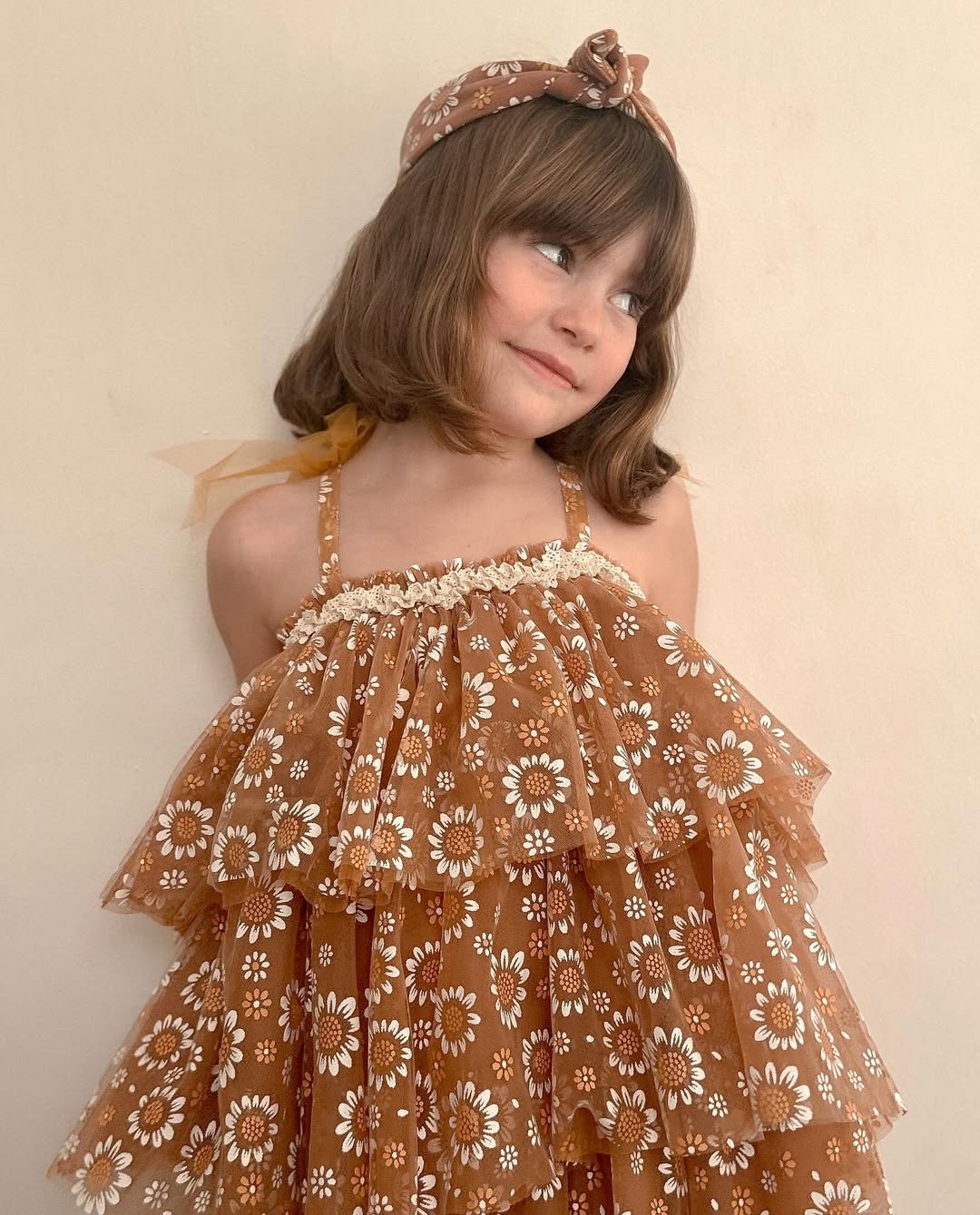 The Sweetest Pairing - Toffee Daisy Tutu Dress and Matching Toffee Daisy Baby Topknot Headwrap🌼