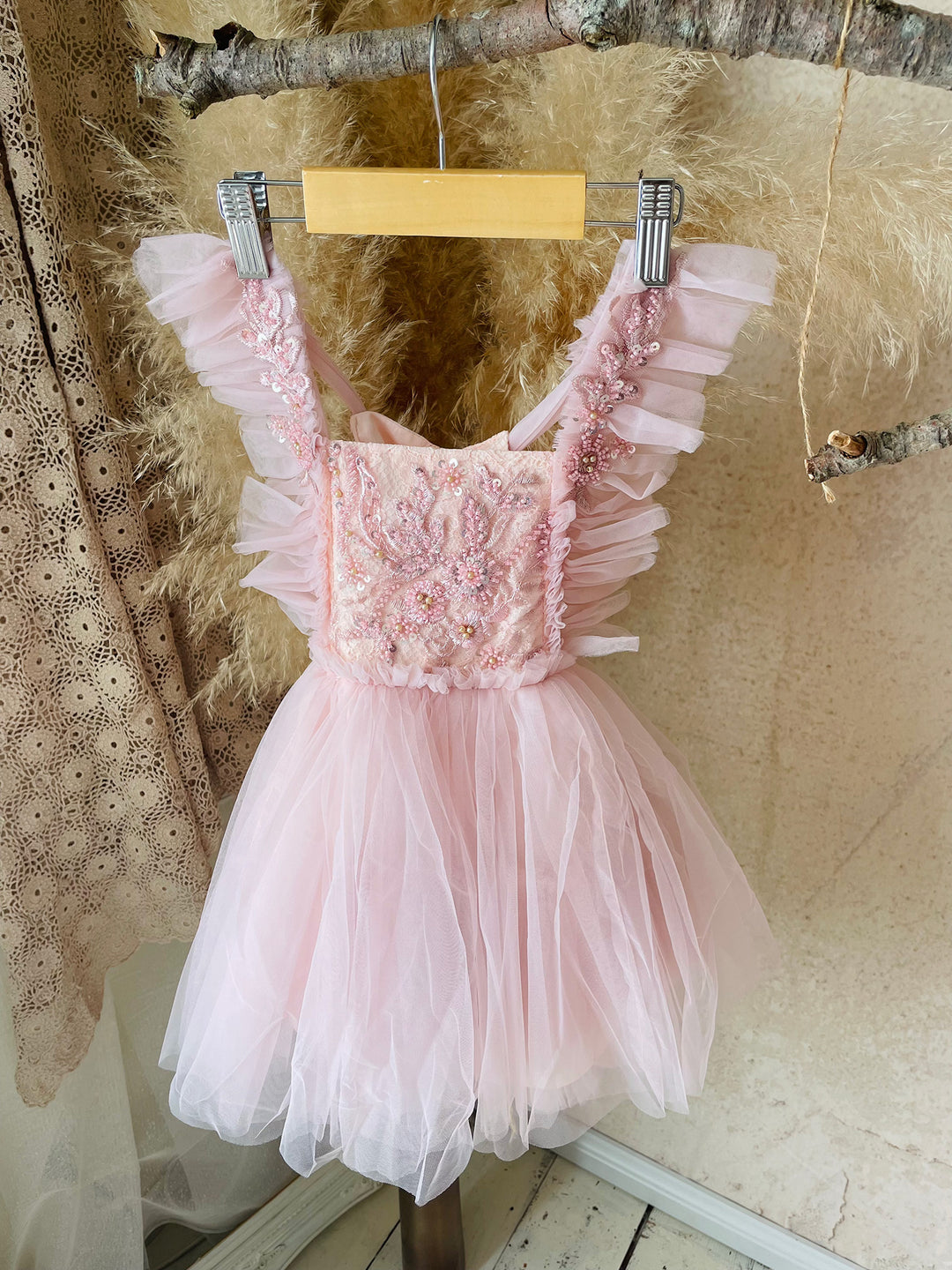 blush pink tutu dress Blush Pink Tutu Dress: Feathered 1st Birthday Party Dress
