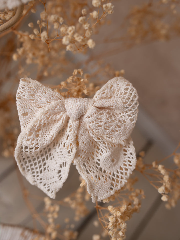 Off white lace Adella hair clip and headband set, vintage inspired, for baby girls