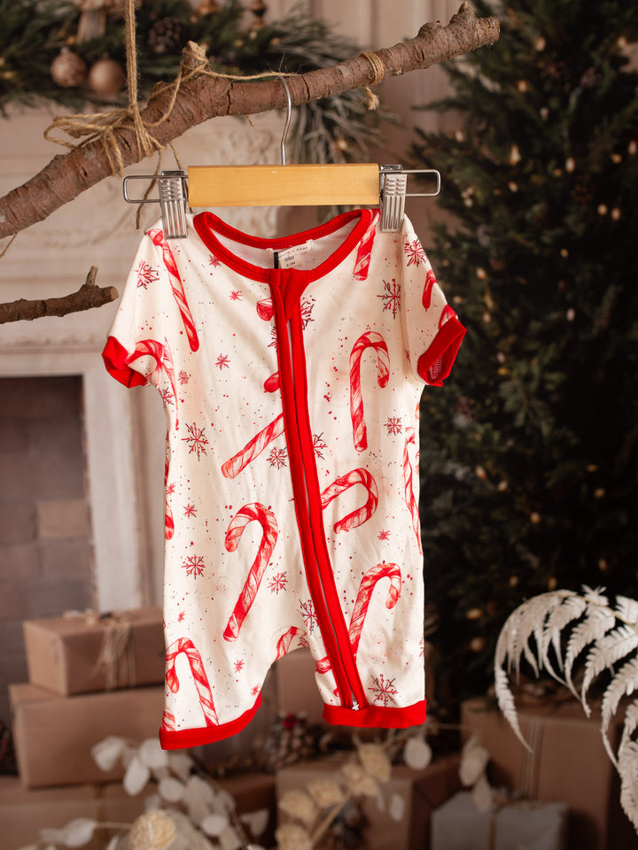 Tis The Season - Candy Cane Short-Sleeve Romper