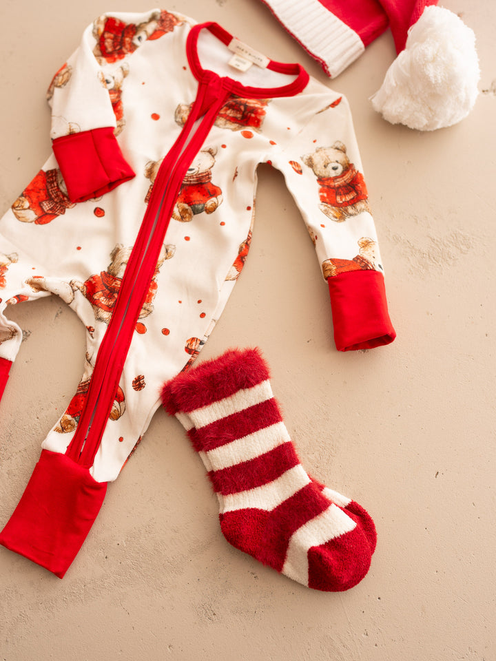 Candy Cane Baby Socks - Red White