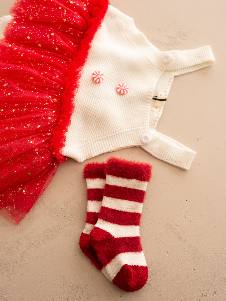 Candy Cane Baby Socks - Red White