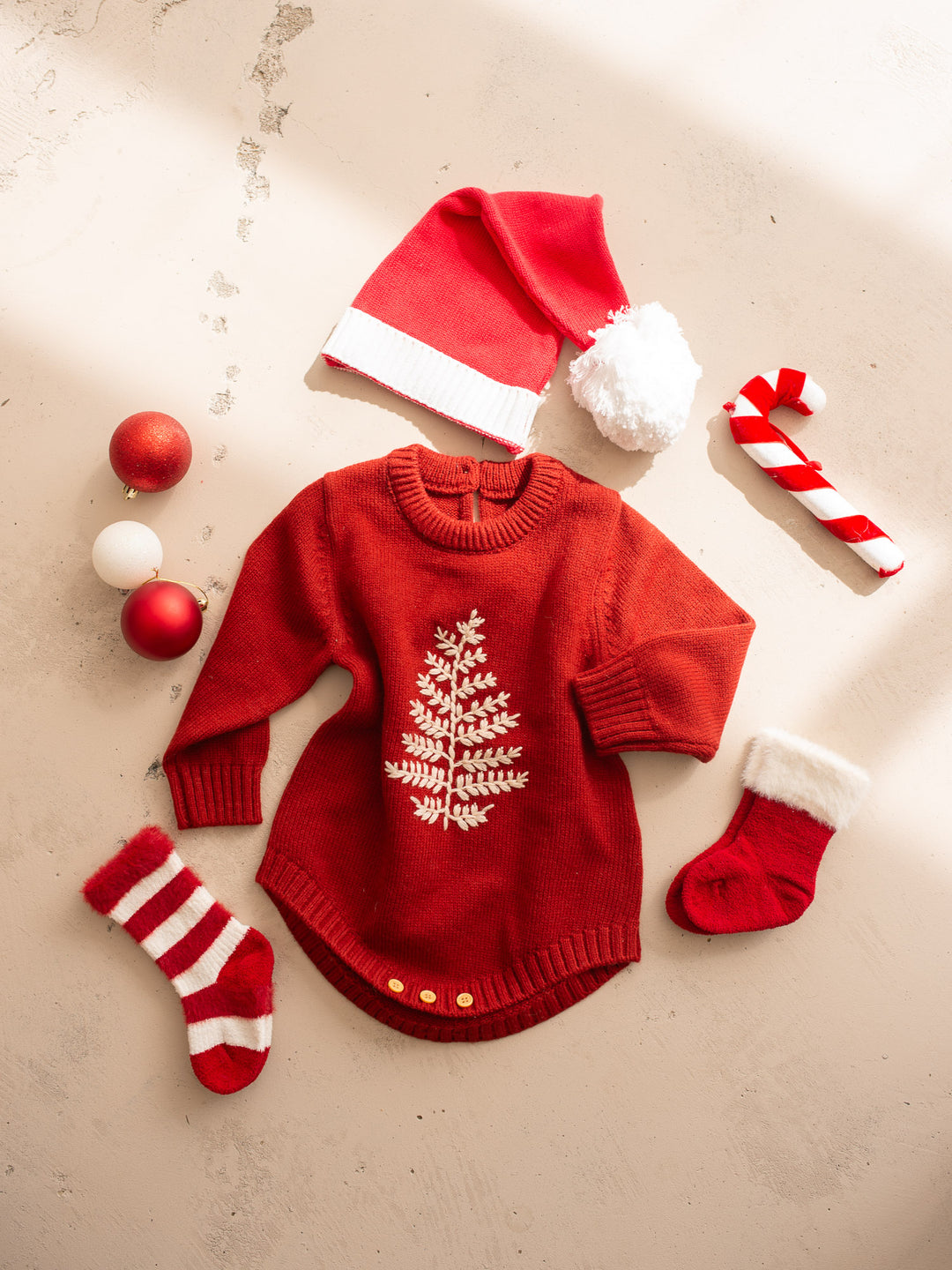Twinkle Tree Romper - Deep Red
