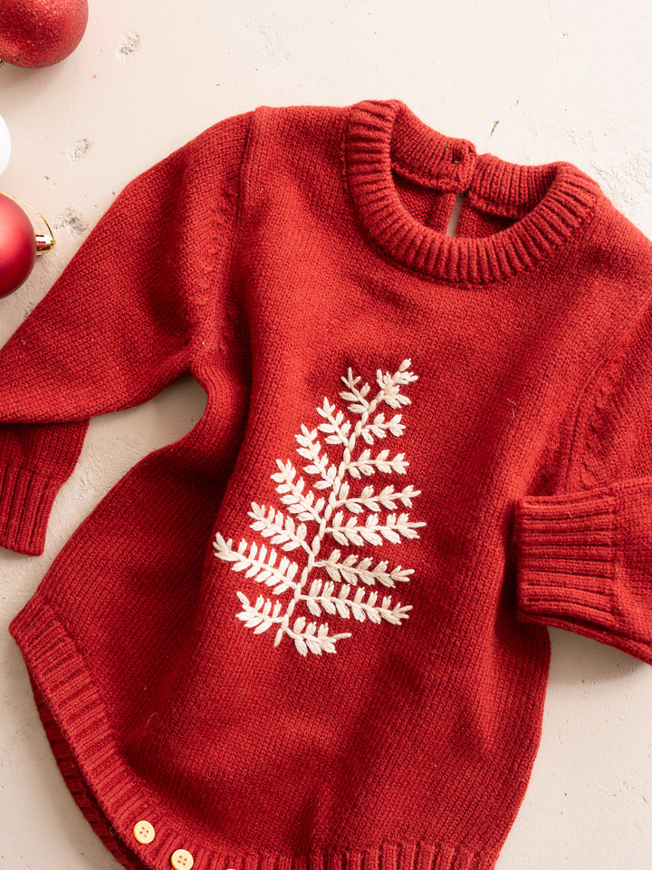 Twinkle Tree Romper - Deep Red