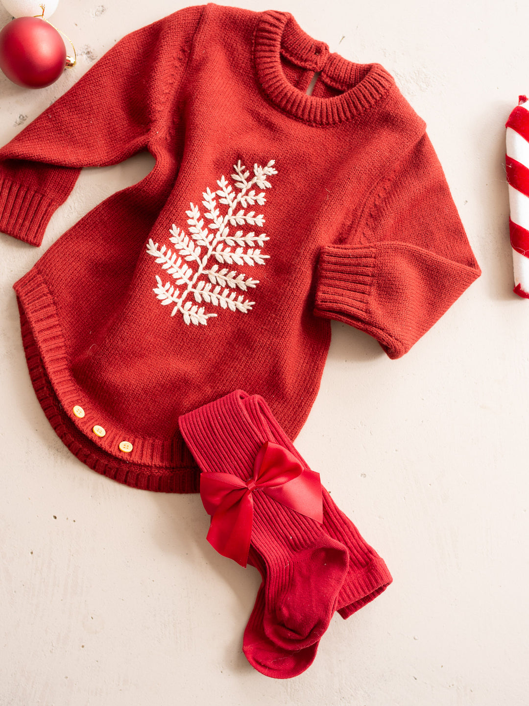 Twinkle Tree Romper - Deep Red