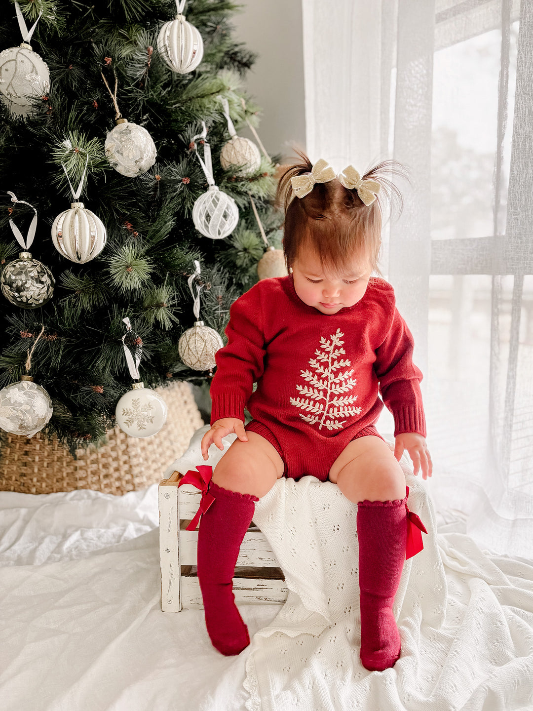 Twinkle Tree Romper - Deep Red