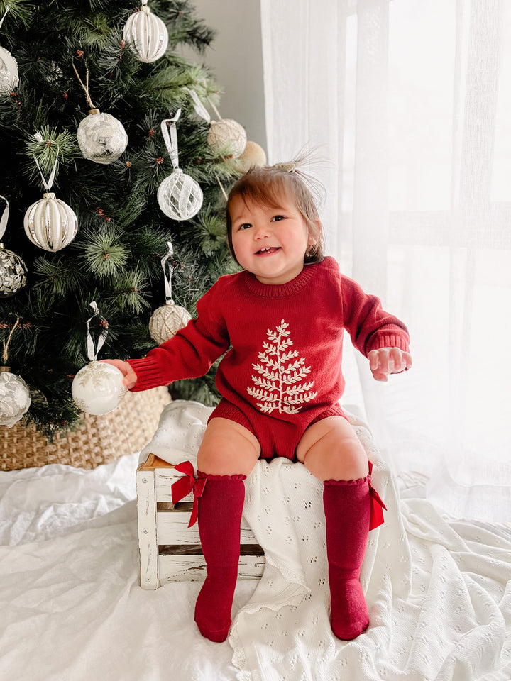 Twinkle Tree Romper - Deep Red
