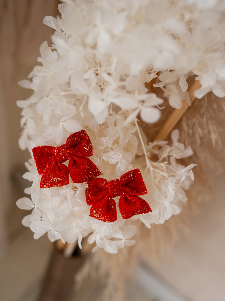 Merry Bow Hair Clips - Red Sparkle