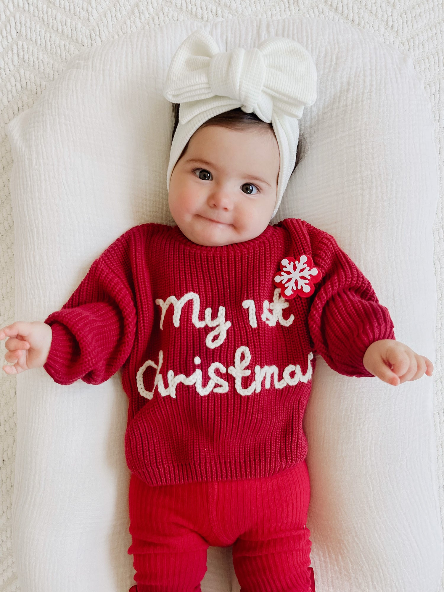 Handmade Baby Christmas Knit Sweater, Cotton Infant Jumper - Red