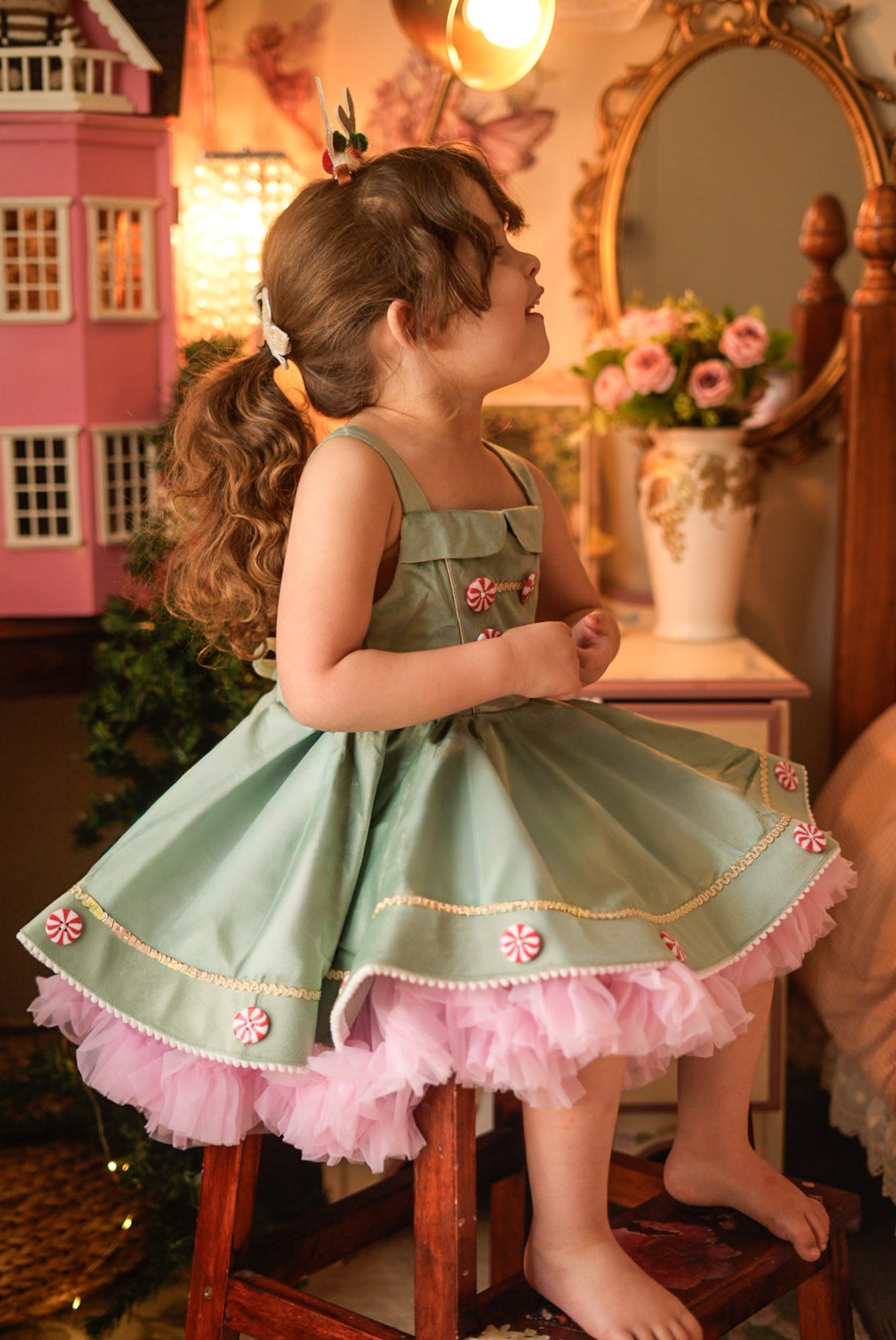 ピヌエ　PINUE ボリュームケープドレス（MINT） Merry Mint Dress - Mint Green / Pink – Before & Ever