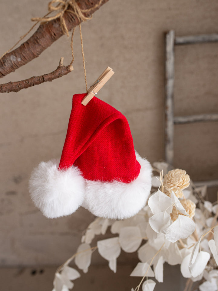 Knitted Fluffy Santa Hat - Red