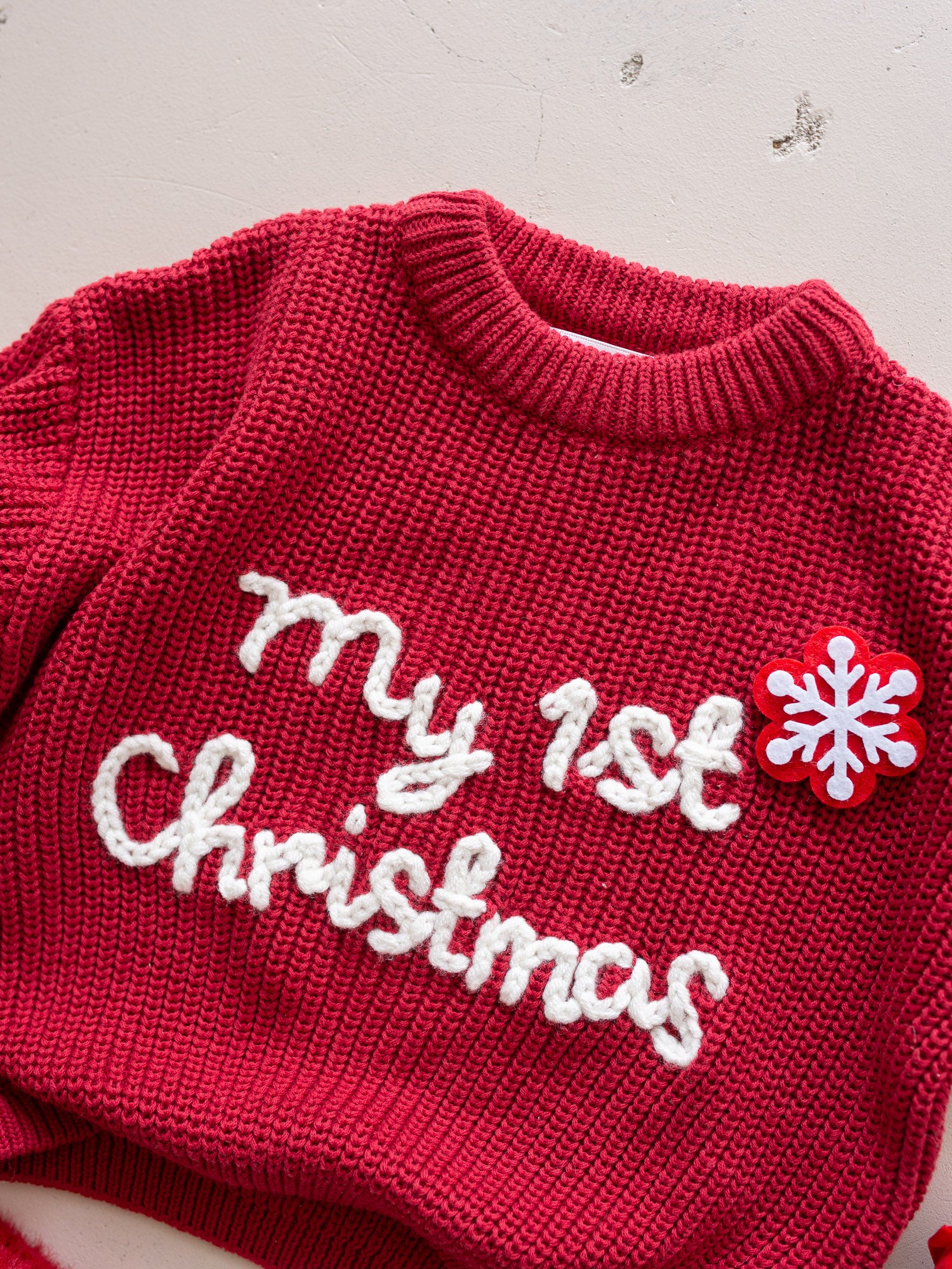 Handmade Baby Christmas Knit Sweater, Cotton Infant Jumper - Red