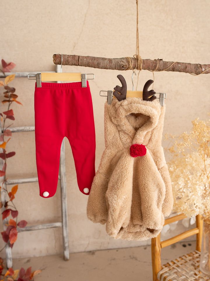 Baby Rudolph Fleece Lined Leggings - Red