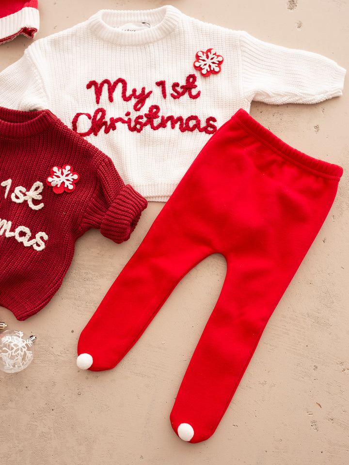 Baby Rudolph Fleece Lined Leggings - Red