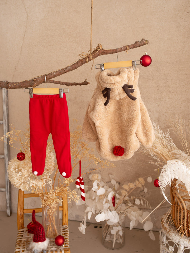 Baby Rudolph Fleece Lined Leggings - Red