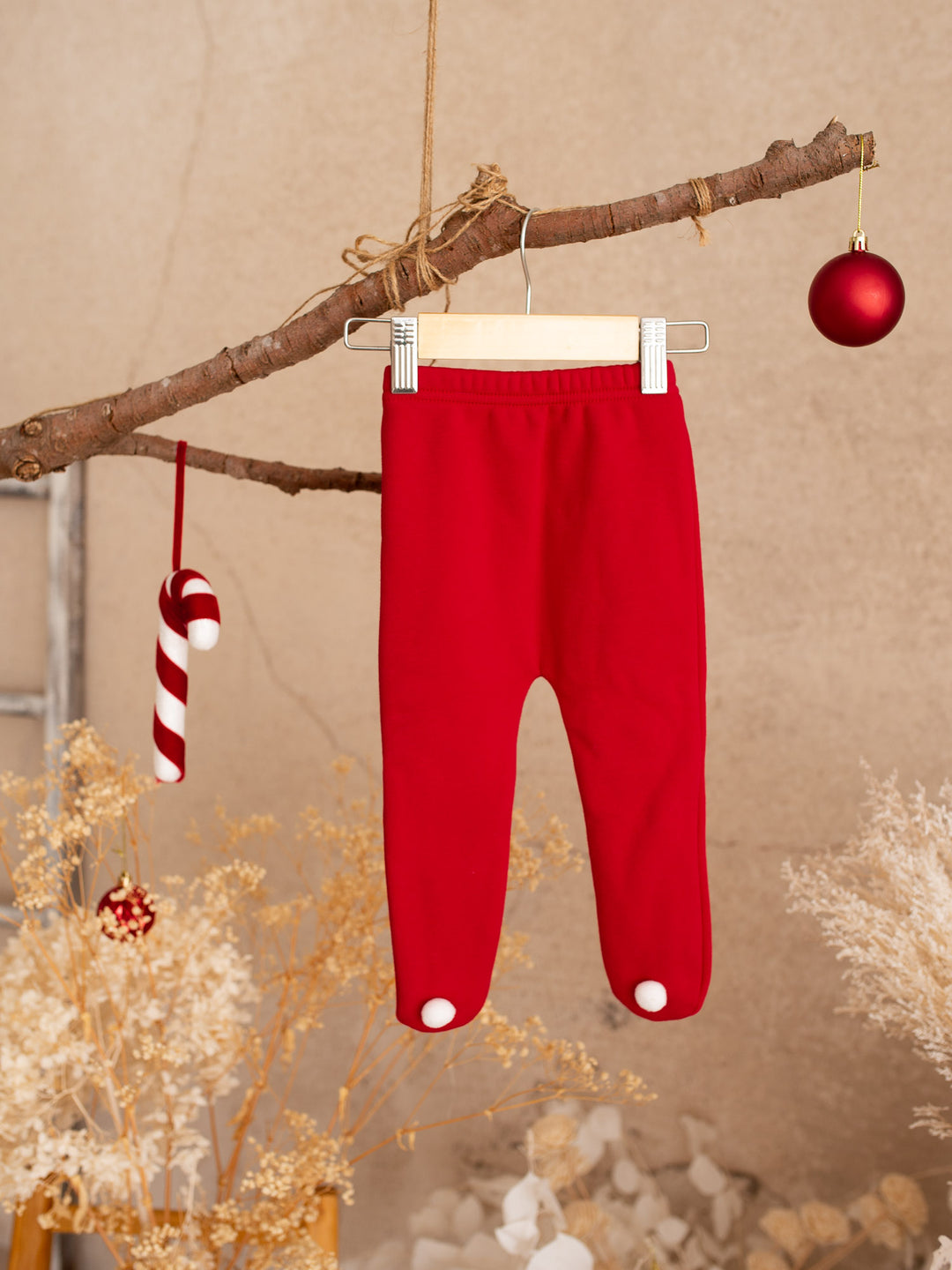 Baby Rudolph Fleece Lined Leggings - Red
