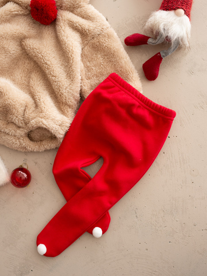 Baby Rudolph Fleece Lined Leggings - Red