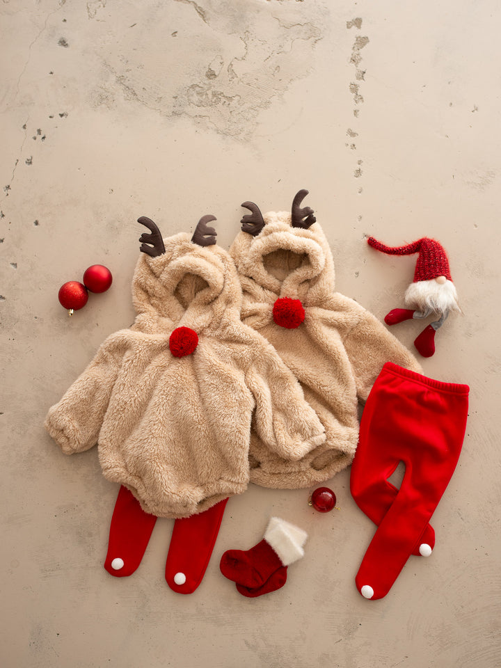 Baby Rudolph Fleece Lined Leggings - Red