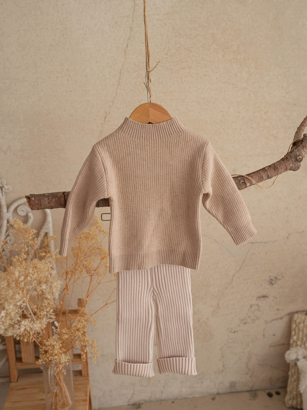 Mila Plush Lined Knit Top - Latte