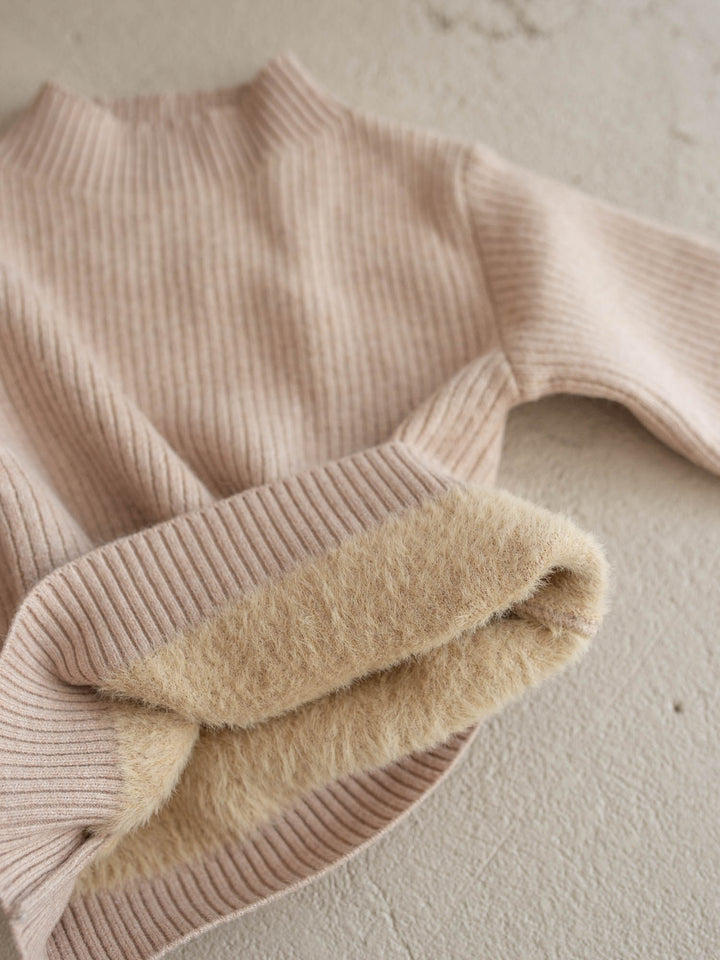 Mila Plush Lined Knit Top - Latte