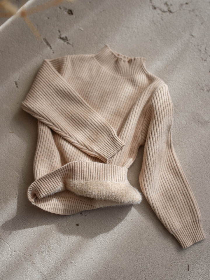 Mila Plush Lined Knit Top - Latte