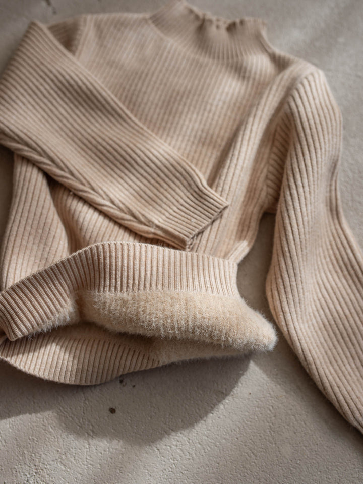 Mila Plush Lined Knit Top - Latte