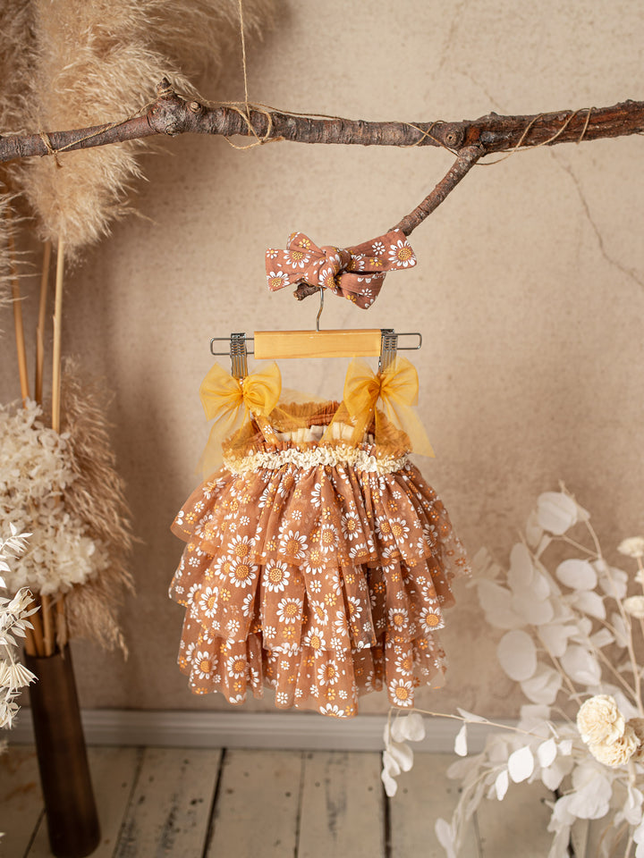 Toffee Daisy Headwrap - Brown