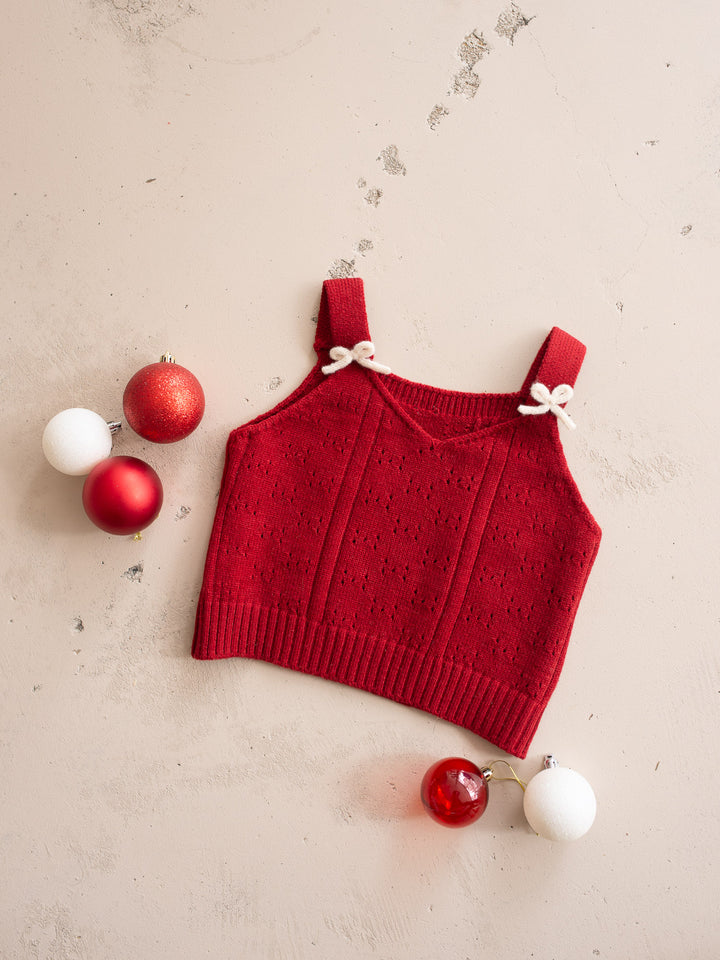 Cherry Pop Knitted Top - Deep Red