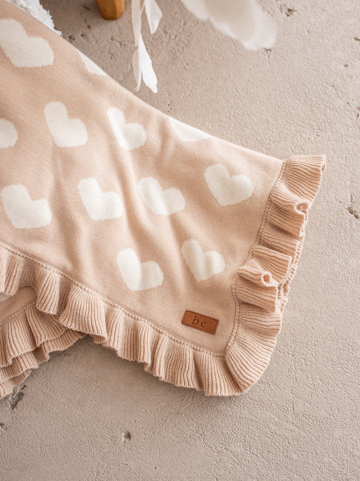 Lovebug - Frill Knitted Baby Blanket - Beige