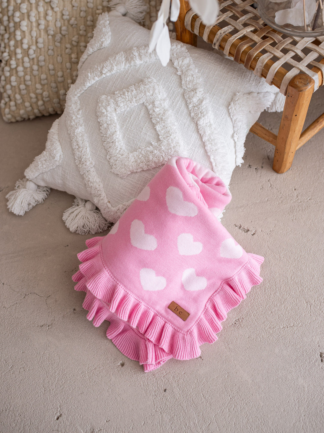 Lovebug - Frill Knitted Baby Blanket - Pink
