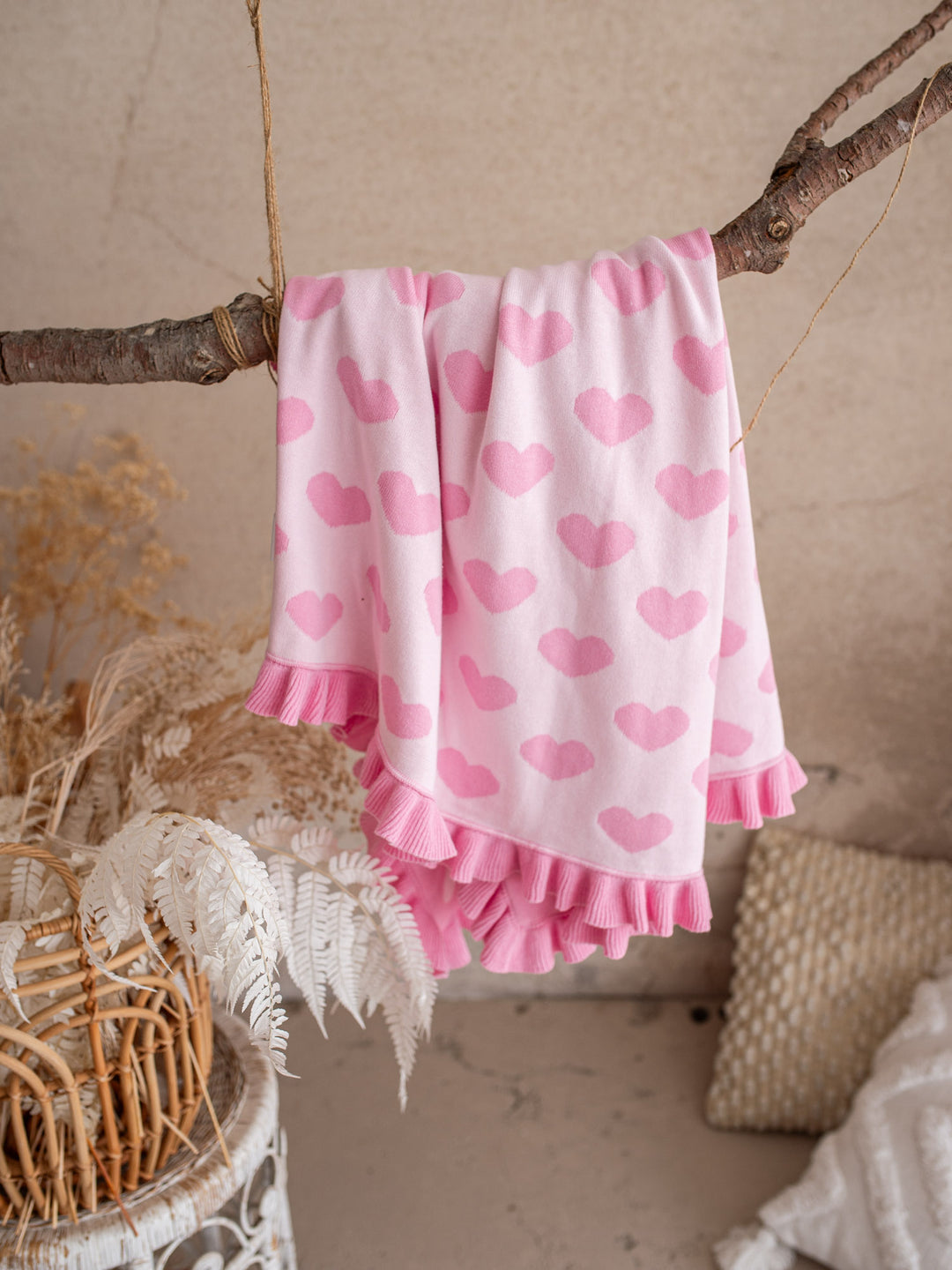 Lovebug - Frill Knitted Baby Blanket - Pink