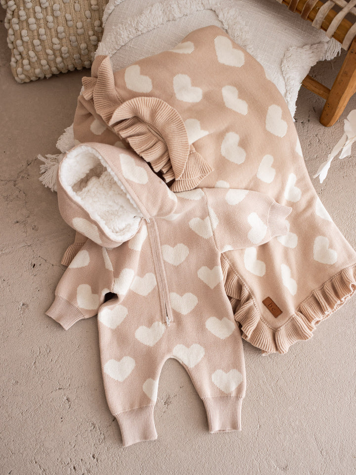 Lovebug - Frill Knitted Baby Blanket - Beige