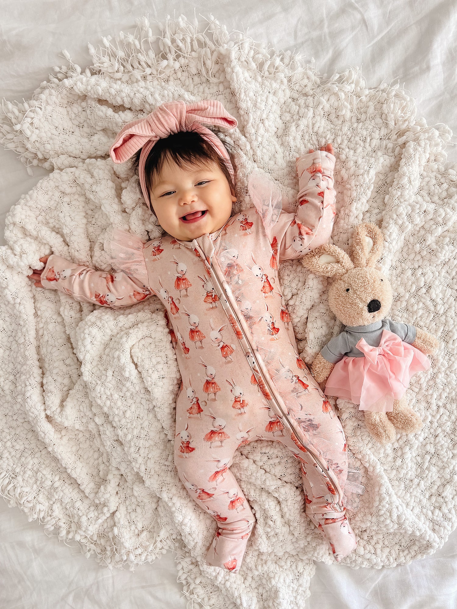 Baby Onesie - One piece PJs - Easter Bunny Zip Romper - Pink