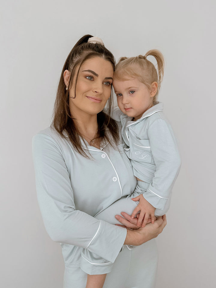 Cloud Bamboo Personalised Sleep Shirt for Kids - Long Sleeve Ice Blue
