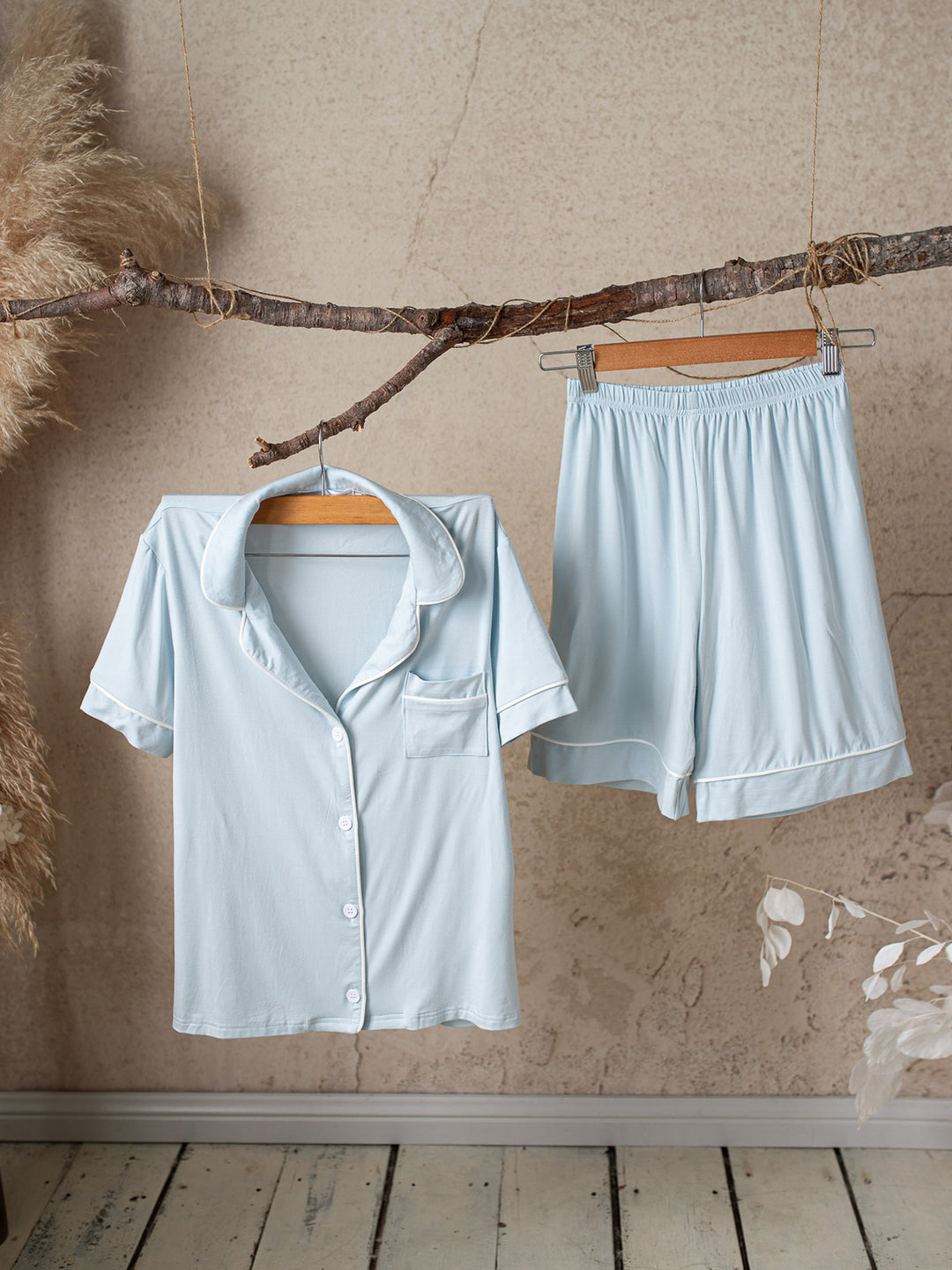 Cloud Bamboo Sleep Shirt for Mamas - Short Sleeve Ice Blue