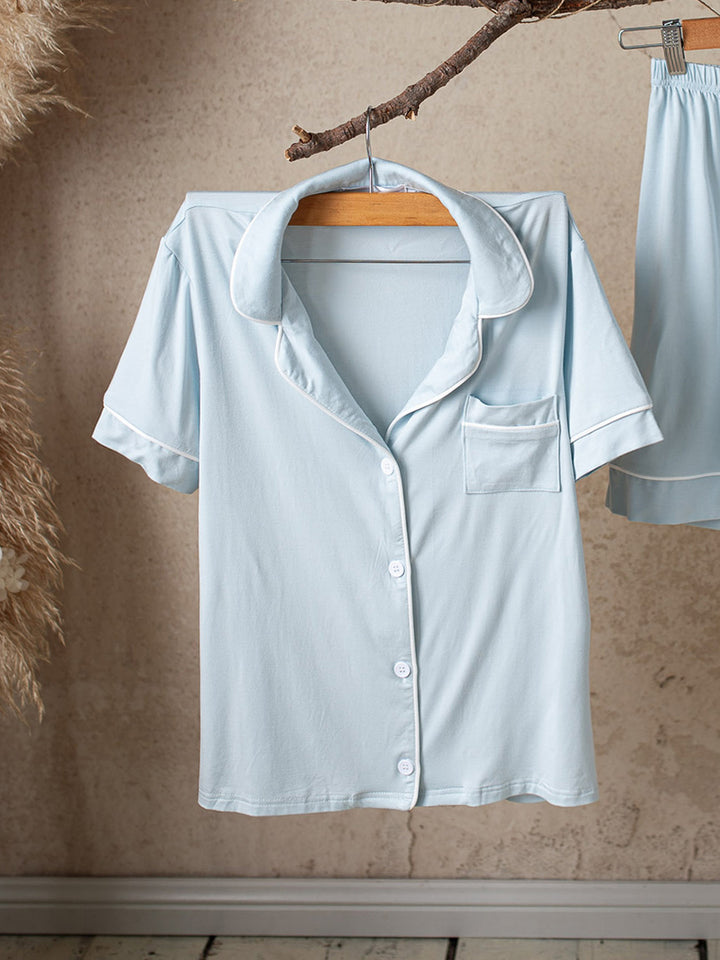 Cloud Bamboo Sleep Shirt for Mamas - Short Sleeve Ice Blue