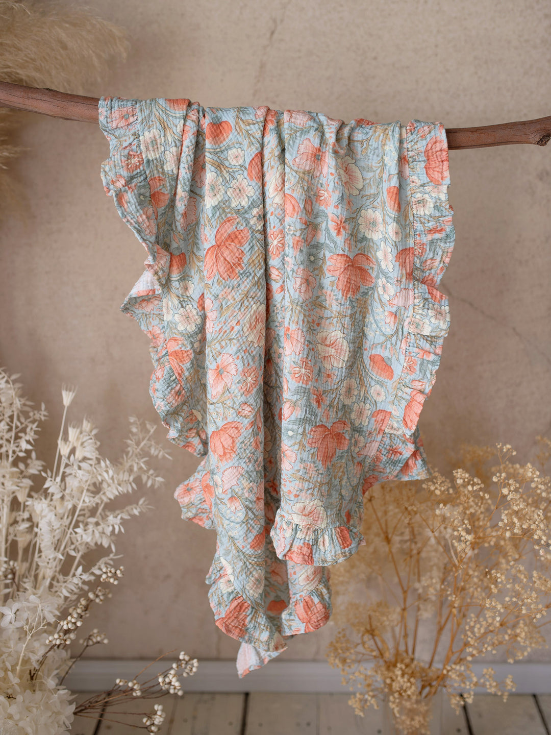 Lullaby Floral - Lux Muslin Gauze Blanket - Coral Blooms