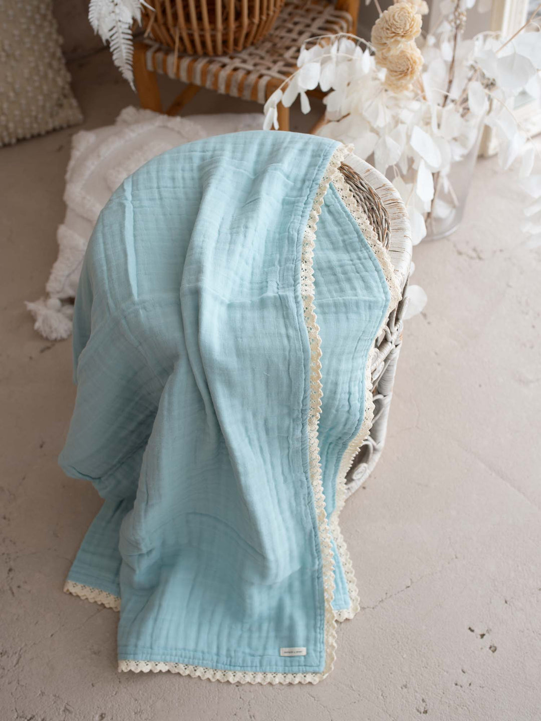 Lullaby Lace - Lux Muslin Gauze Blanket - Sky Blue