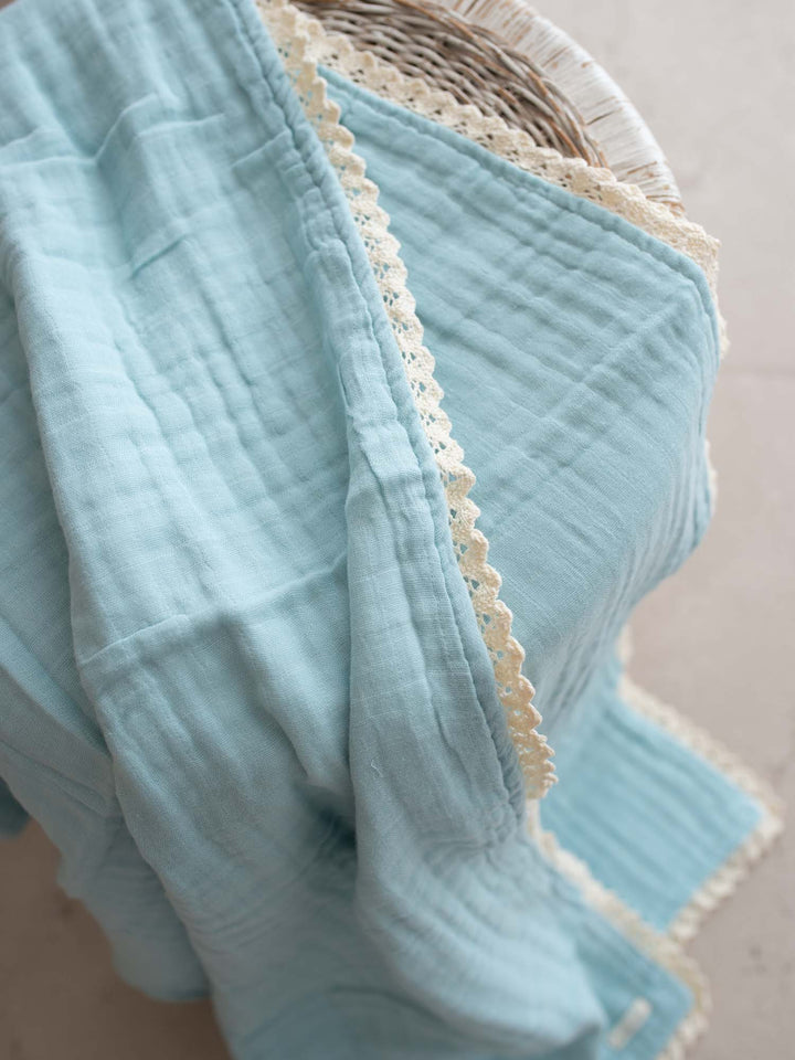 Lullaby Lace - Lux Muslin Gauze Blanket - Sky Blue