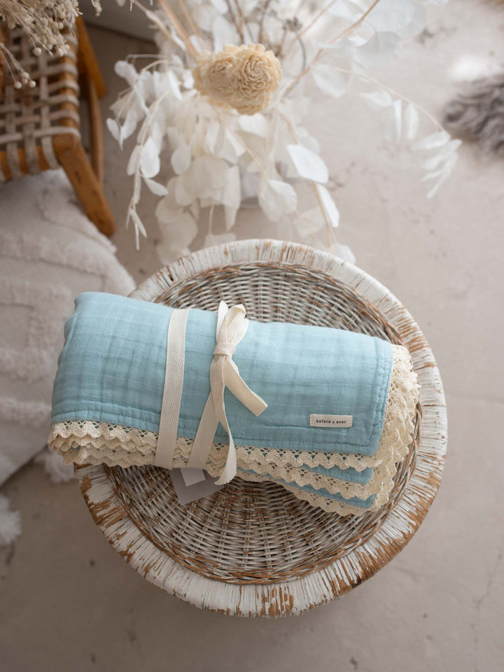 Lullaby Lace - Lux Muslin Gauze Blanket - Sky Blue