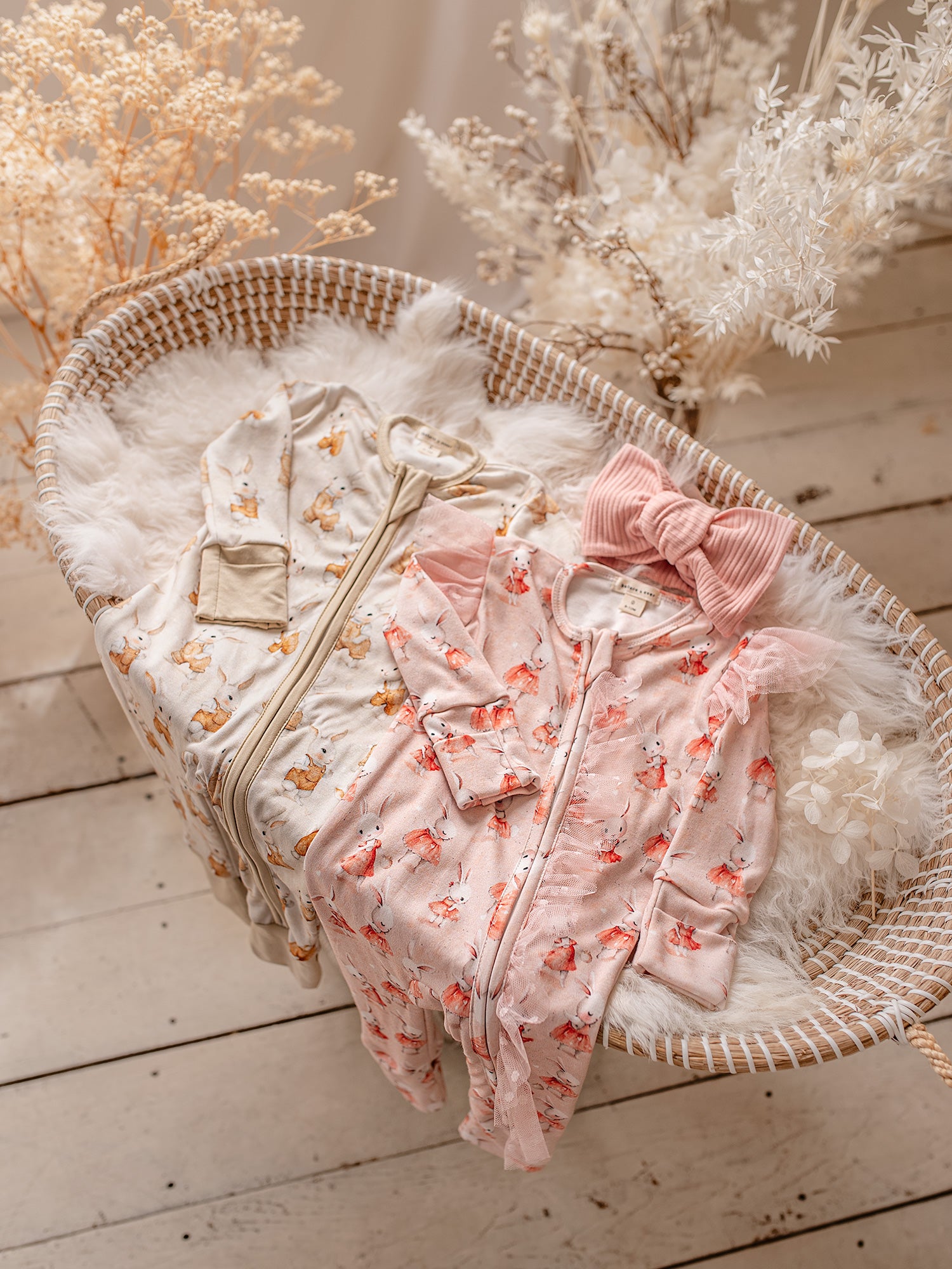 Baby Onesie - One piece PJs - Easter Bunny Zip Romper - Pink