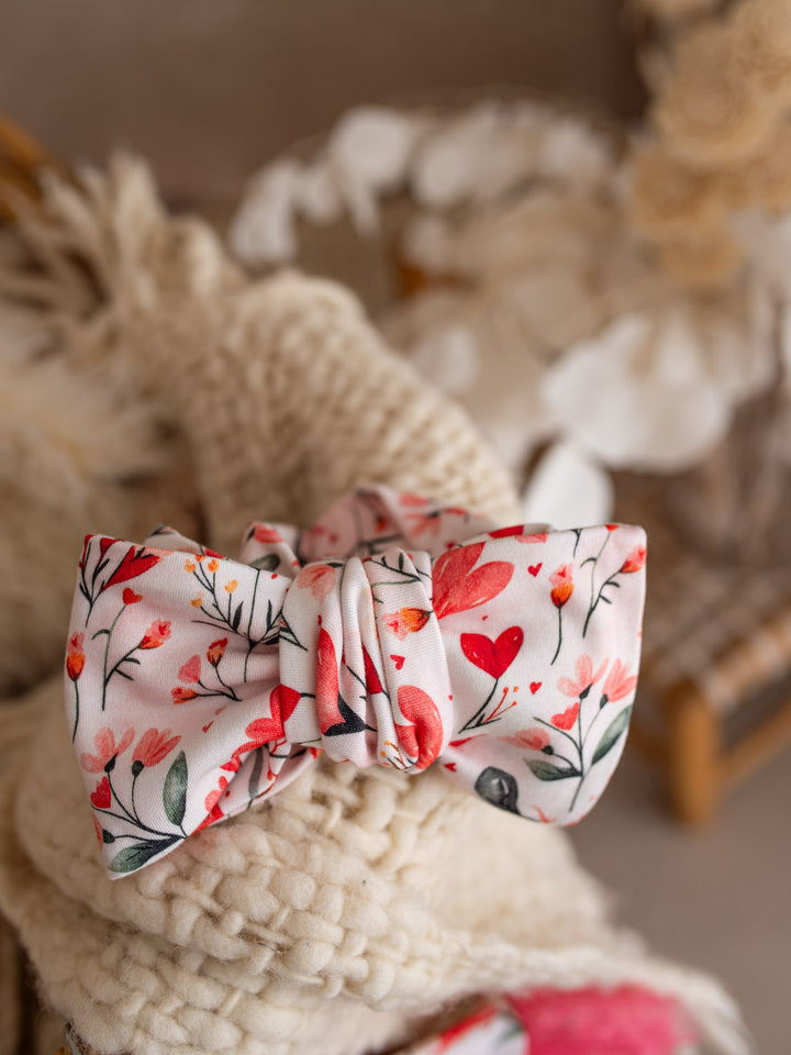 Love You More  - Topknot Headwrap Floral Heart