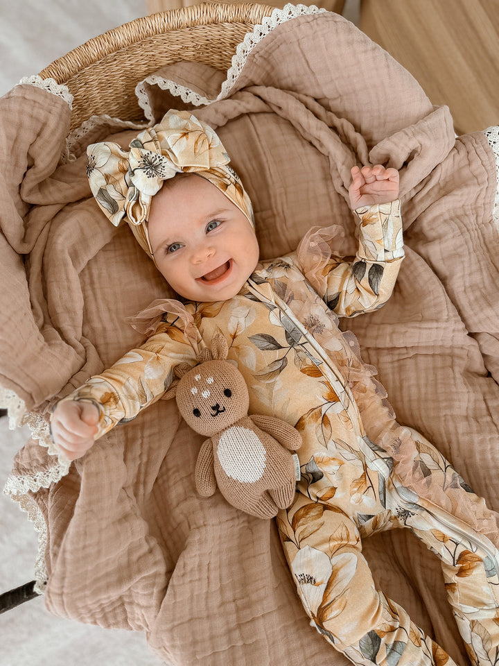 Lullaby Lace - Lux Muslin Gauze Blanket - Tan