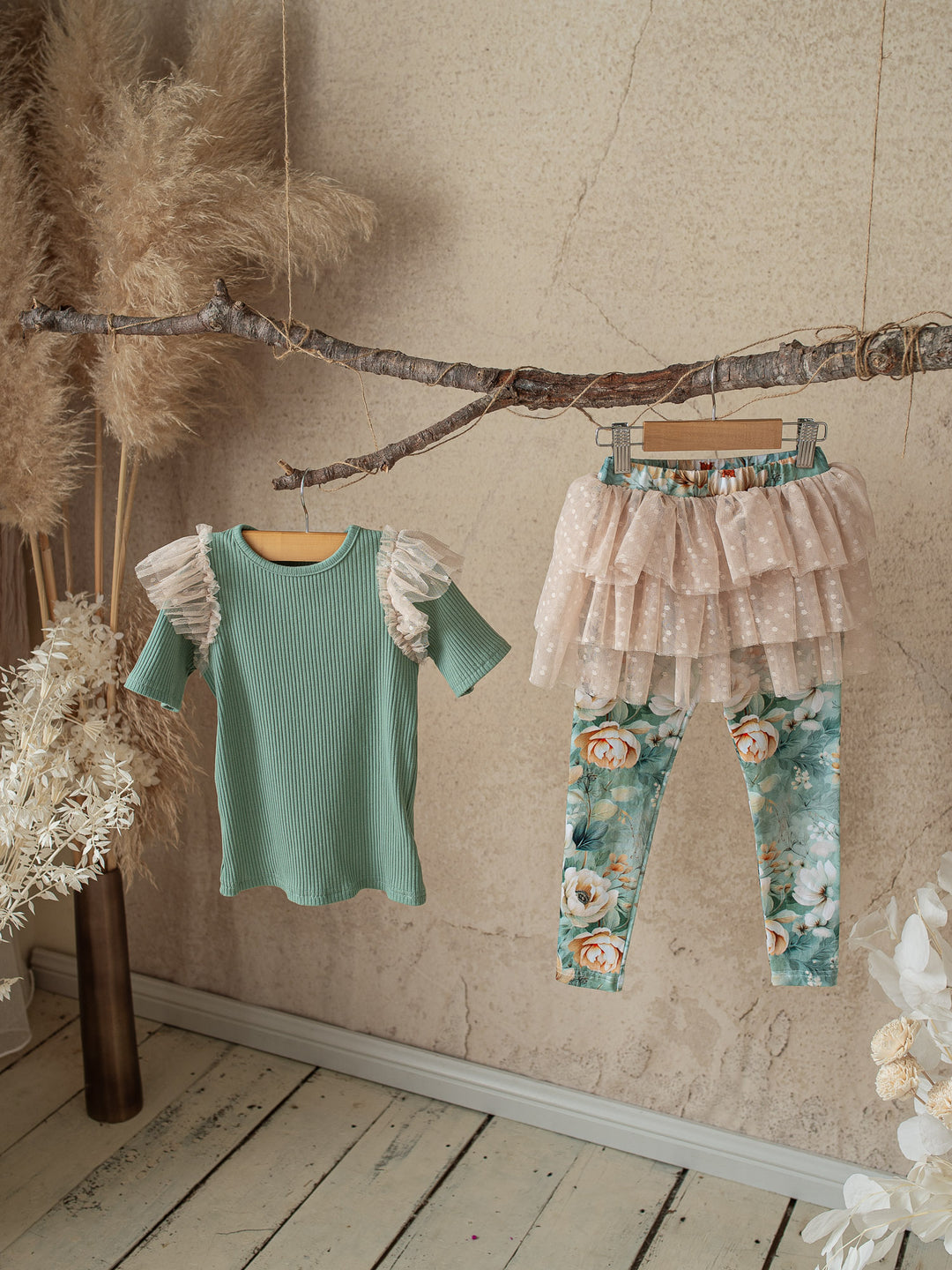 Flower Story Tutu Skirt Leggings - Sage