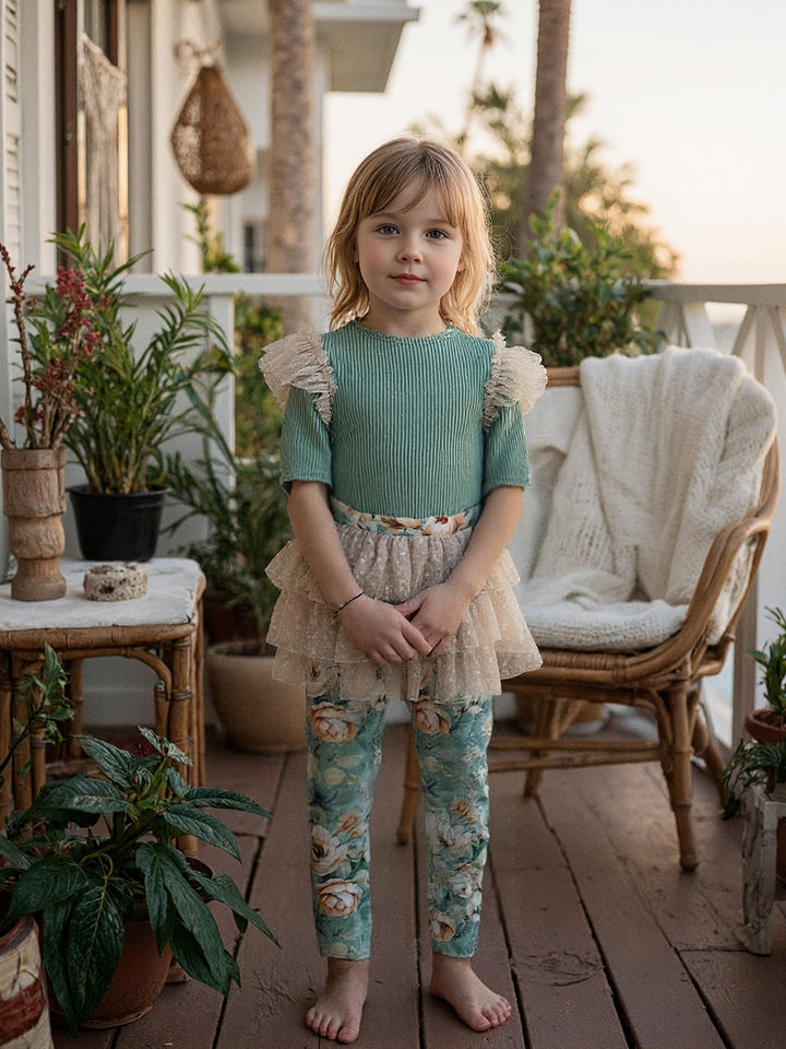 Flower Story Tutu Skirt Leggings - Sage
